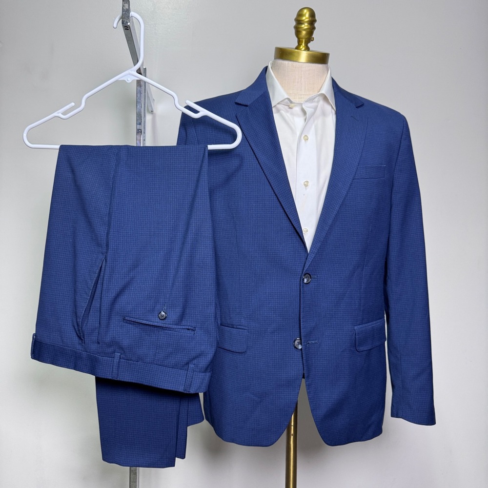 Apt. 9 Suit Mens 40R 34x29 Blue Micro-check Essential Slim Fit 2-Button Blazer